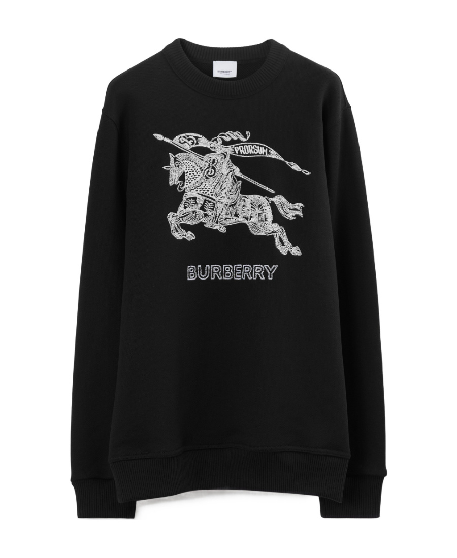 Burberry Cotton Sweater With Ekd Embroidery In Black