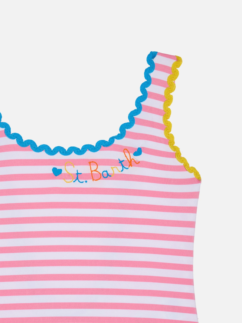 Mc2 Saint Barth Girl One Piece Swimsuit With Embroidery In Multi