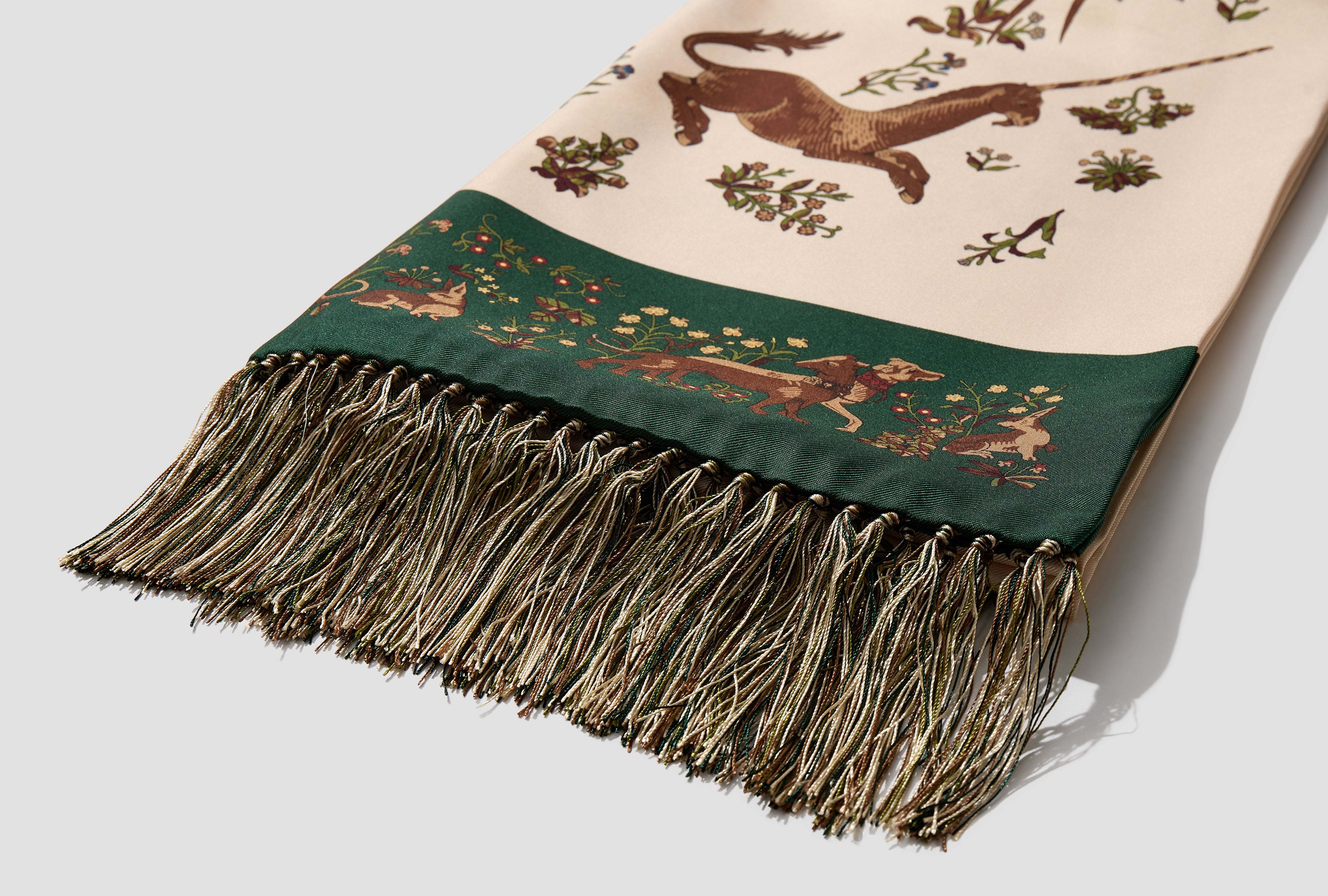 Drake's London Tassel Detail Silk Scarf In Nude