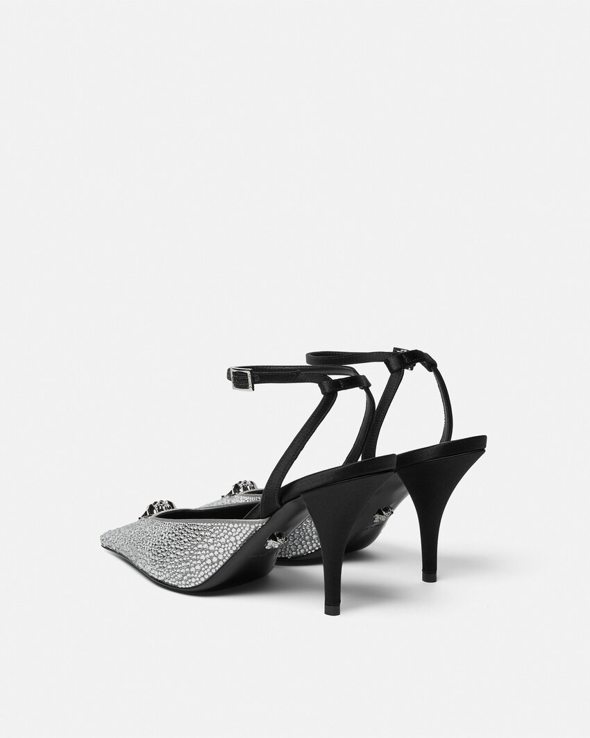 Versace 85mm Crystal La Medusa Slingback Pumps In Black
