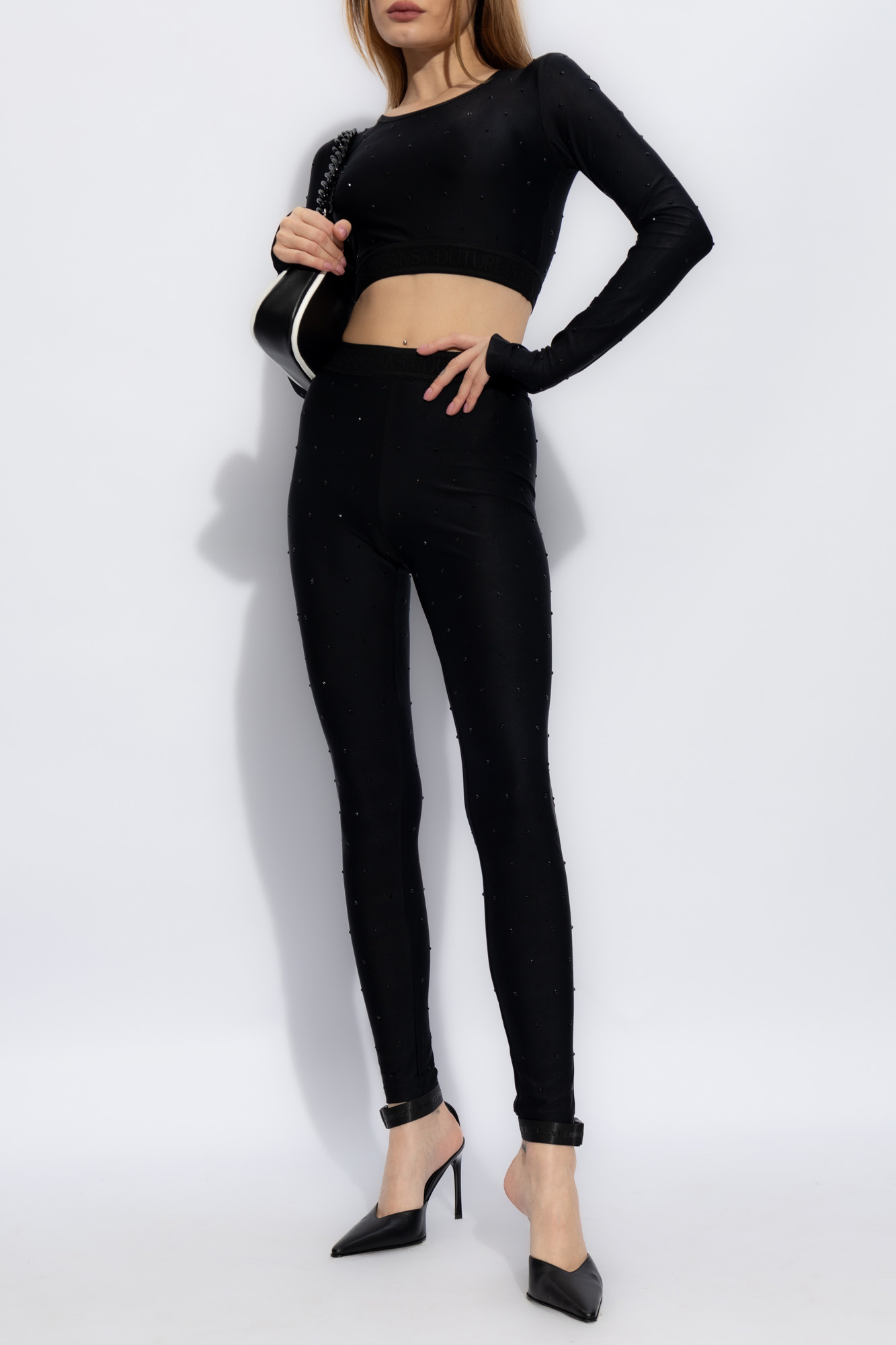 Versace Jeans Crystal-embellished Crop Top In Black