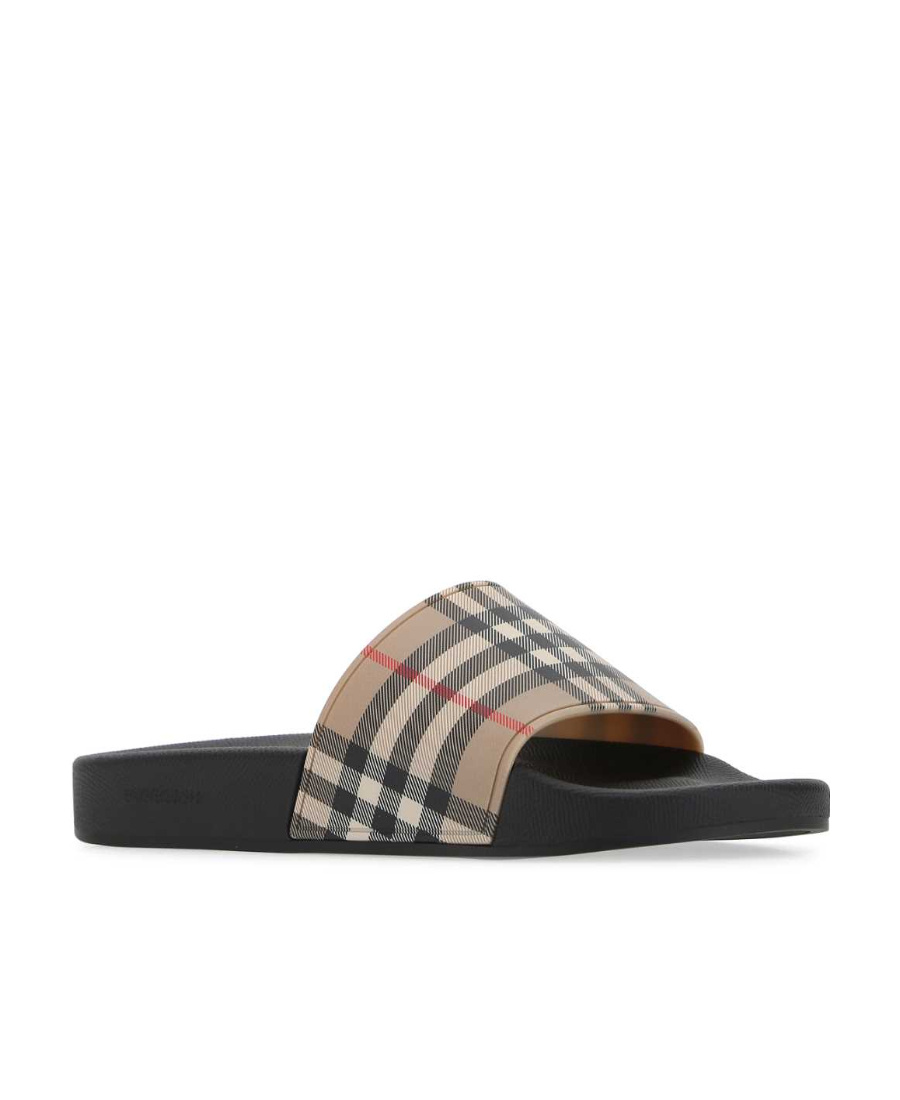Burberry Brown Slides Sandals With Vintage Check Motif In Polyurethane In Multi