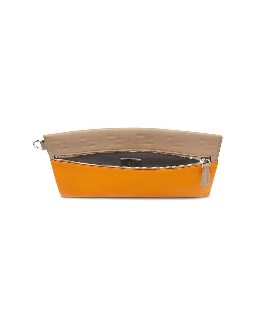 Fendi Logo Zipper Clutch In Orange