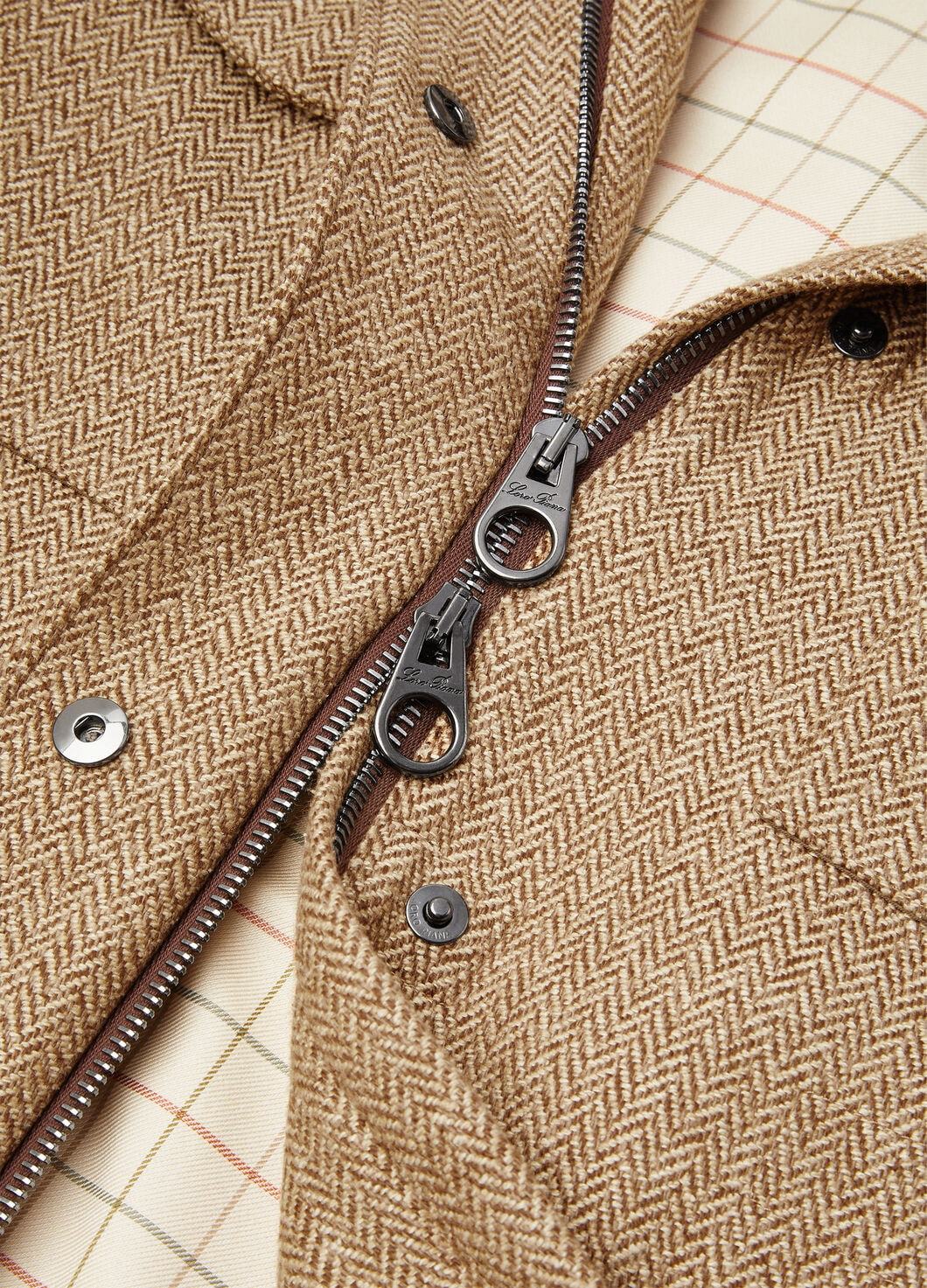Loro Piana Traveller Min Jacket In Camel Brown Herringbone Pattern