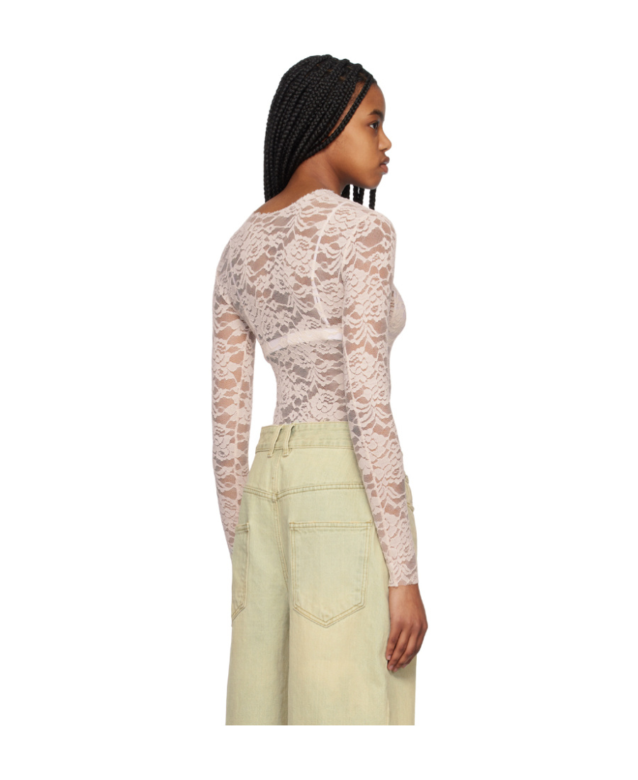 We11 Done T-shirt With Round Neck And Long Sleeves In Nude