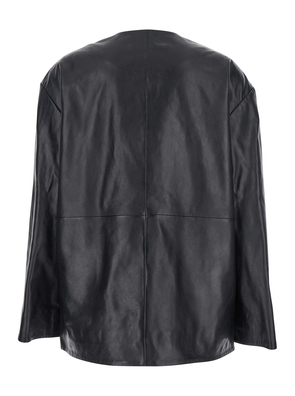 Rohe Black Jacket With Front Toggle Closure In Leather Woman In Black