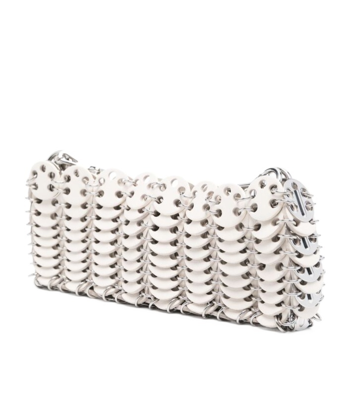 Rabanne Chain Strap Perforated Shoulder Bag In White