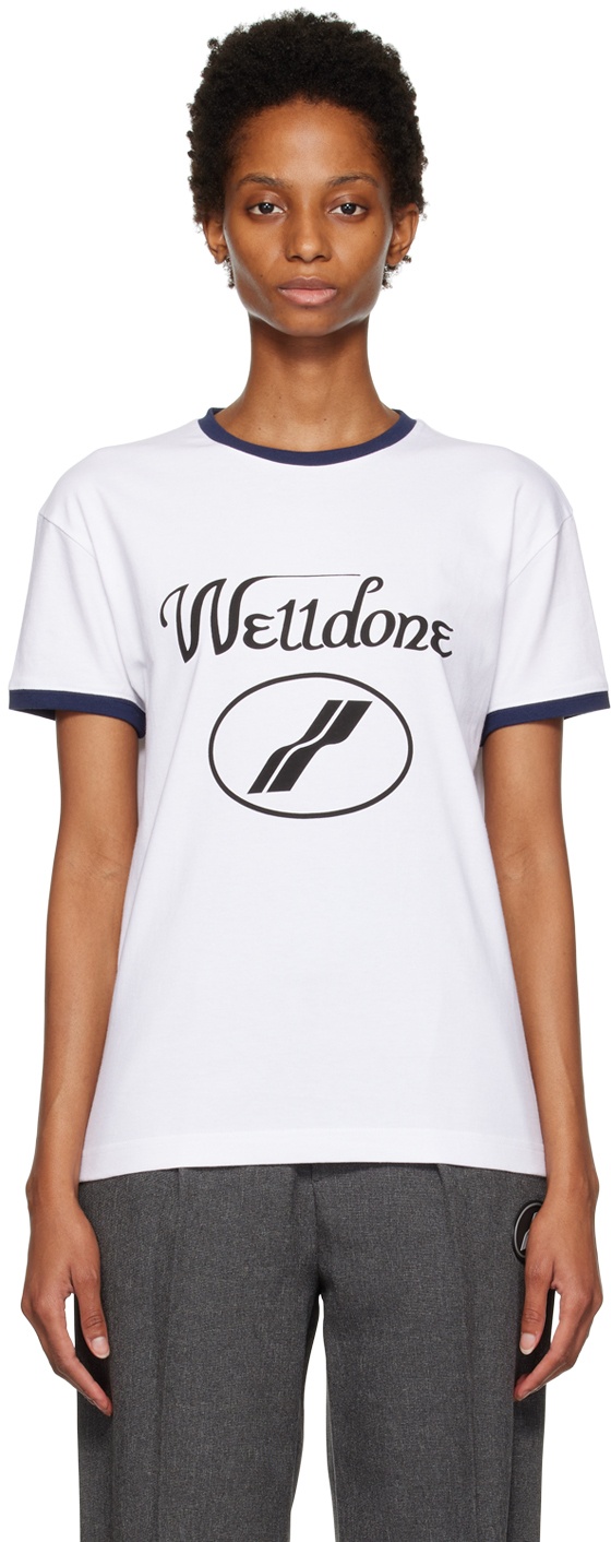 We11 Done Logo-print Ringer T-shirt In White