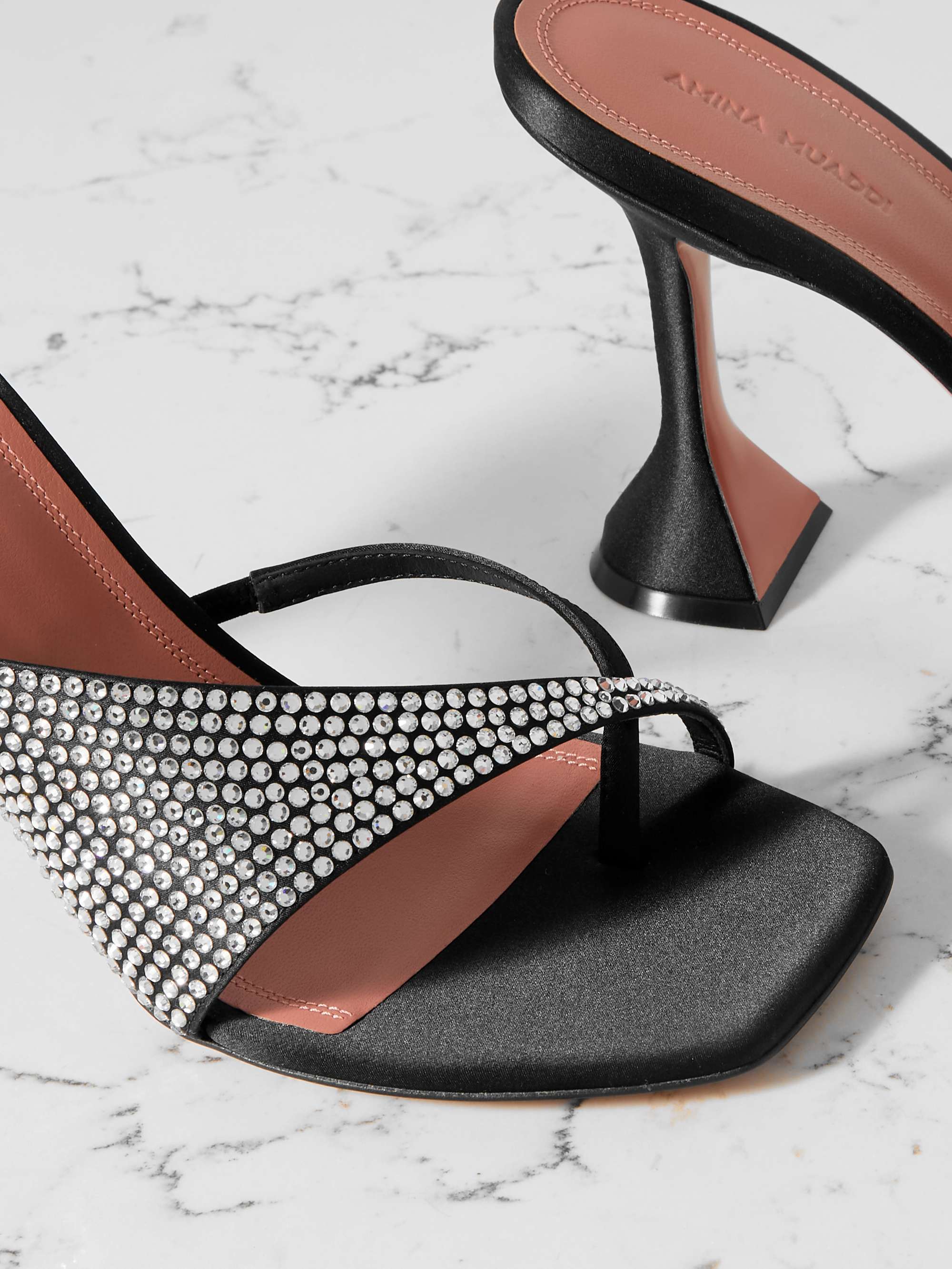 Amina Muaddi Open-toed Square Toed High-heeled Sandals In Black