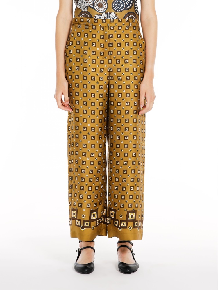 Max Mara Fluid Printed Silk Casual Pants In Brown