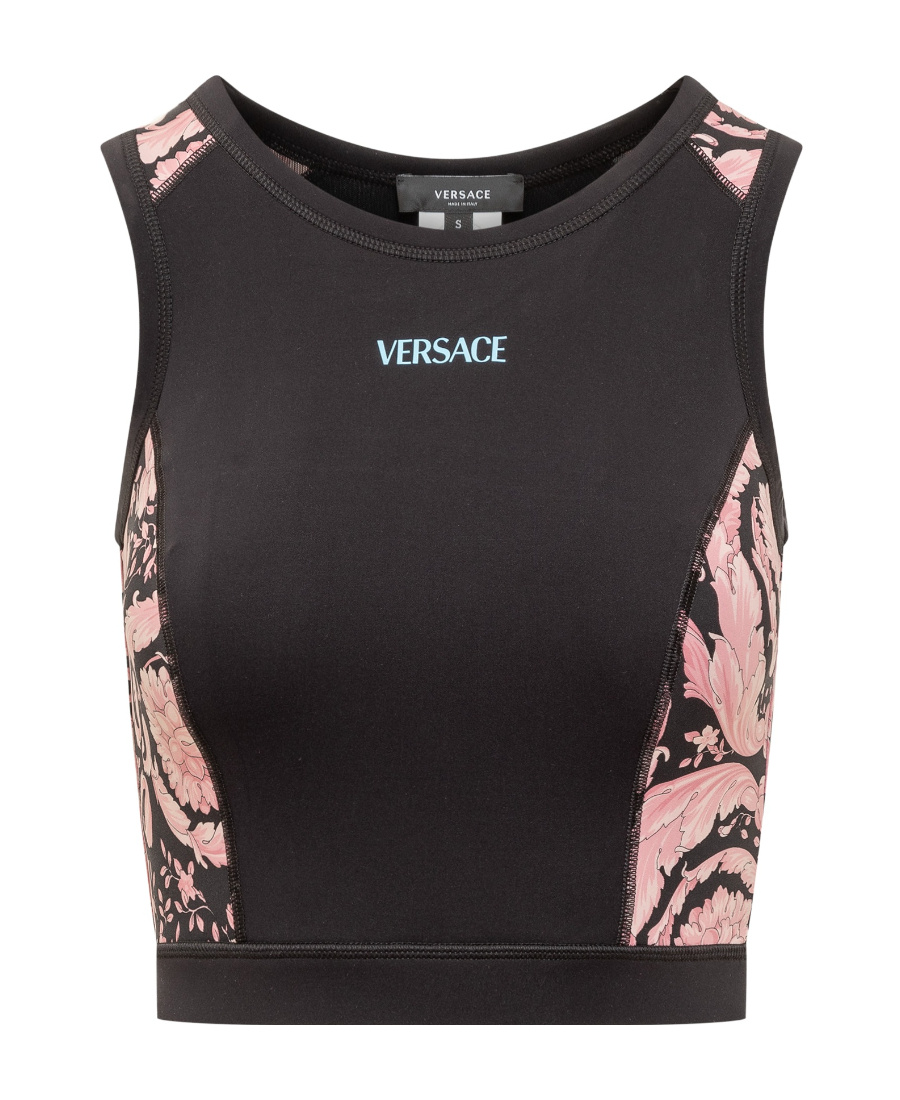 Versace Logo Detailed Crewneck Cropped Sports Top In Multi