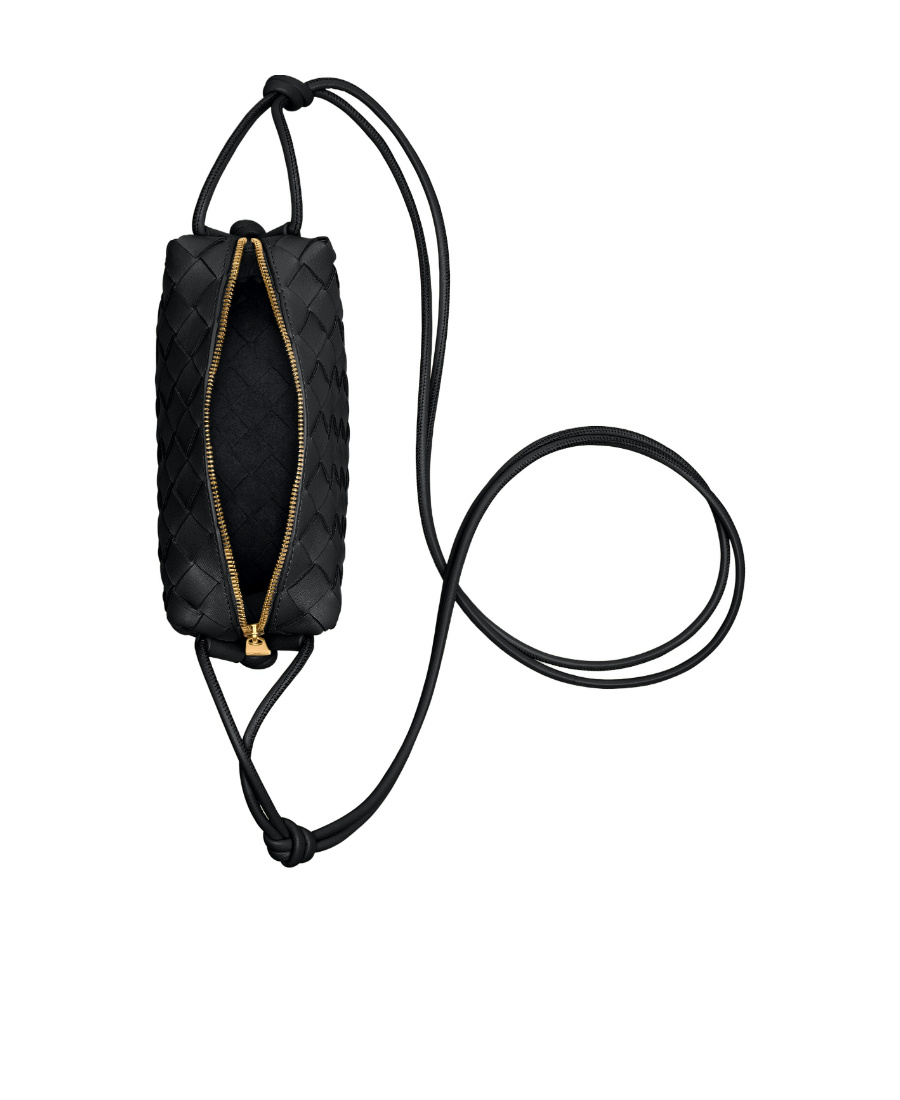 Bottega Veneta Loop Intrecciato Leather Crossbody Bag In Black