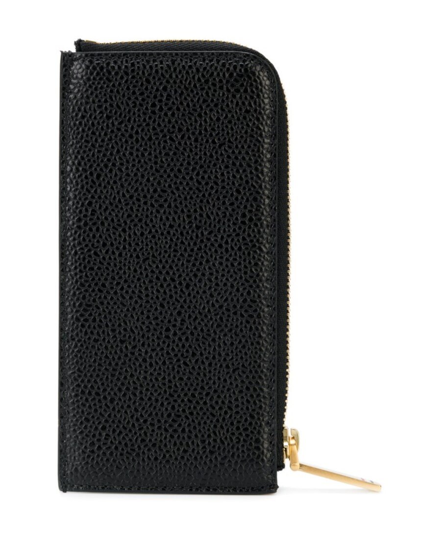 Thom Browne Half-zip Grained Leather Wallet In Black