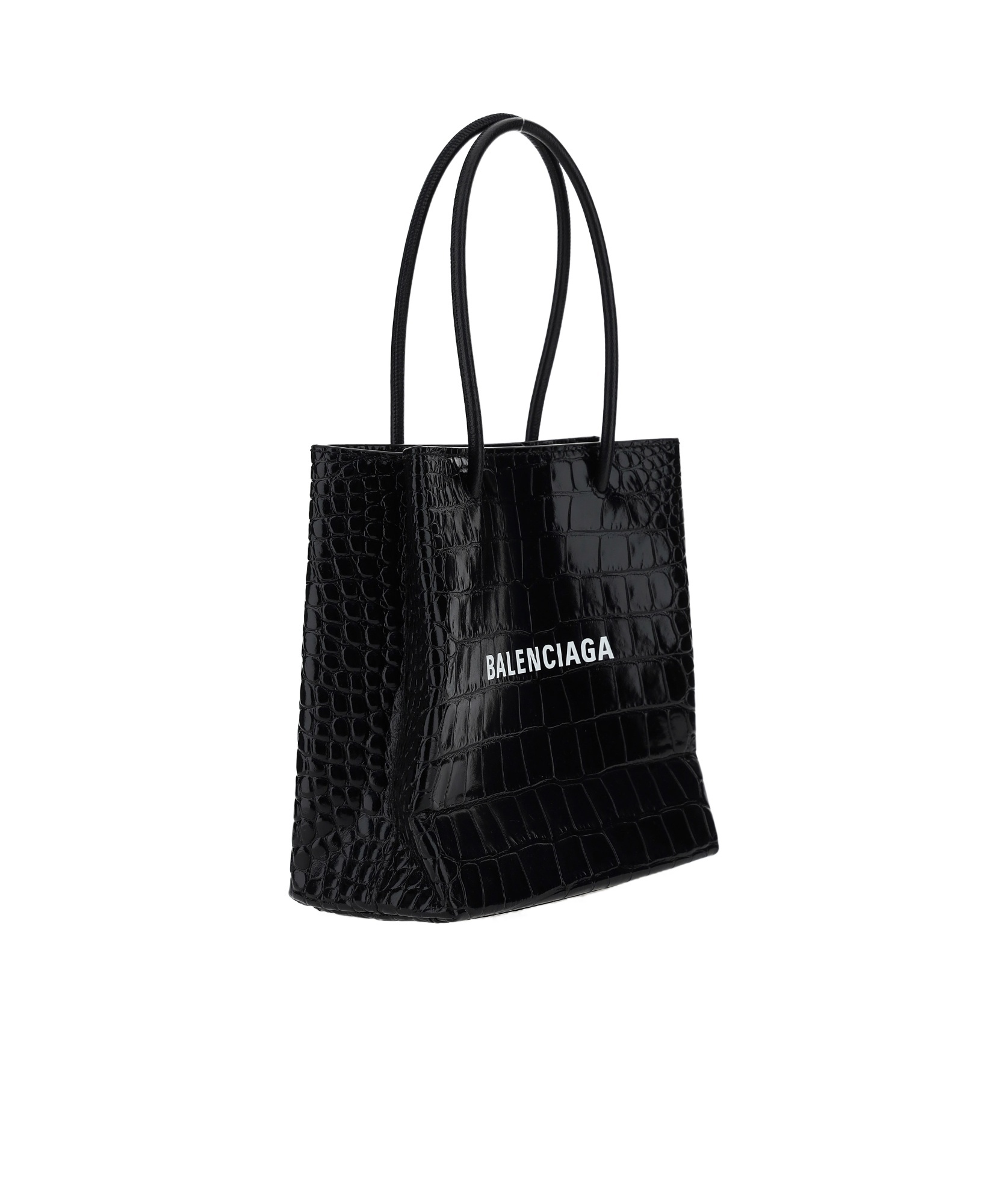 Balenciaga Xxs Shopping Embossed Emblem Handbag In Black