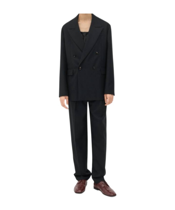 Bottega Veneta Double-breasted Wool Blazer In Black