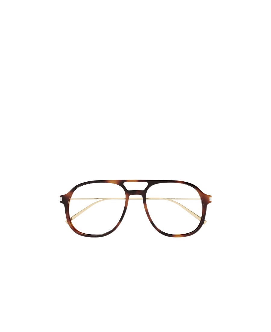Saint Laurent Tortoiseshell-effect Pilot-frame Glasses In Black