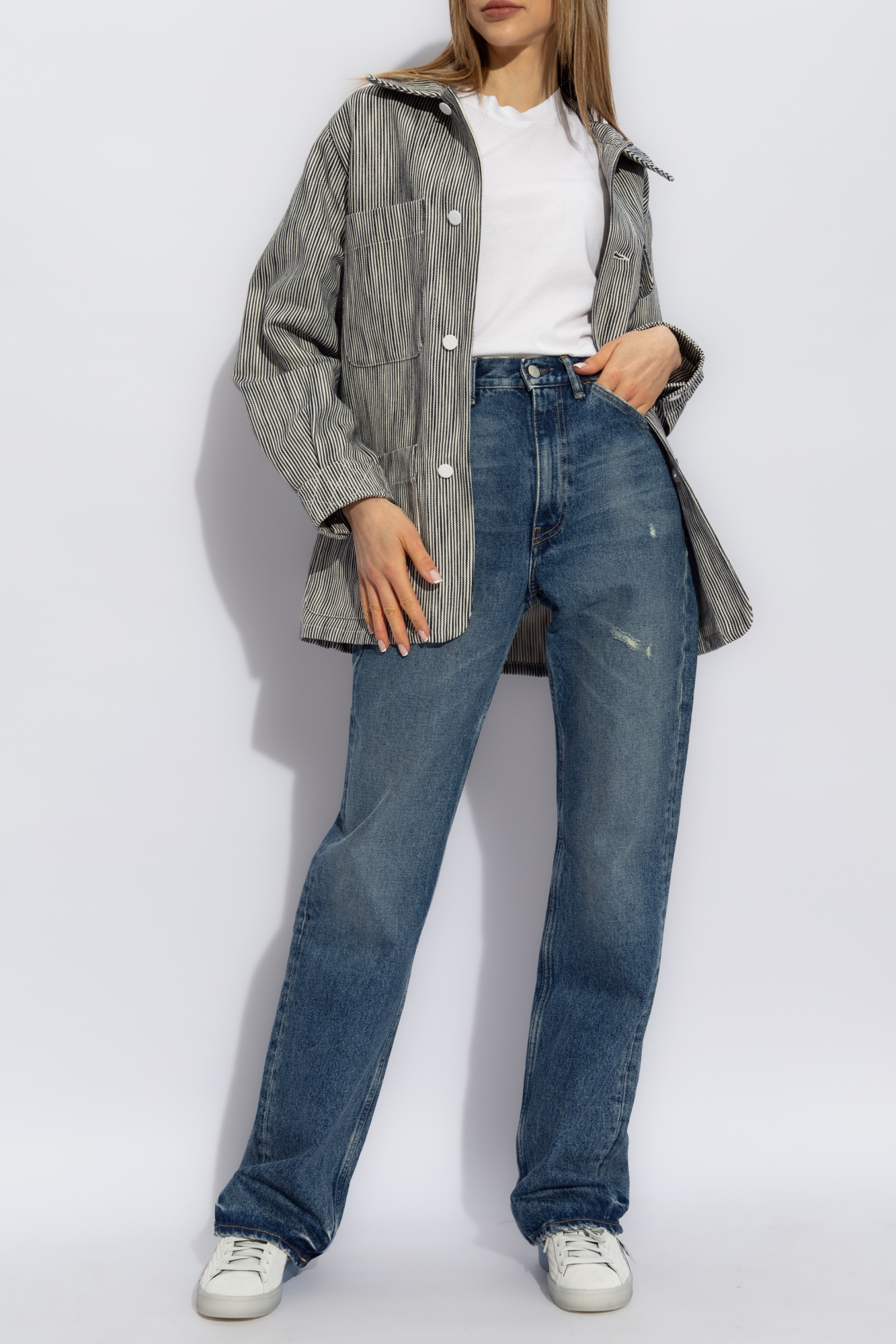 Apc A.p.c. Striped Pattern Shirt Jacket In Gray