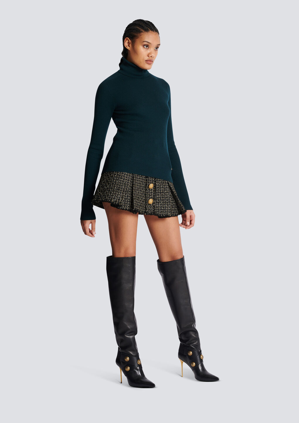 Shop Balmain Fine Knit Turtleneck In Green