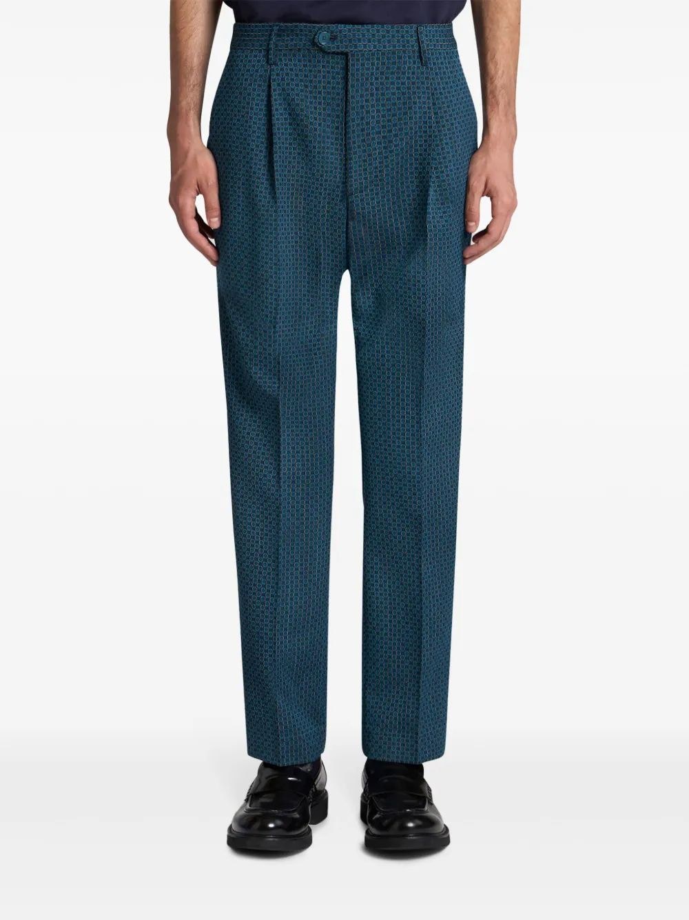 Etro Wool Trousers With Micro Motif In Blue