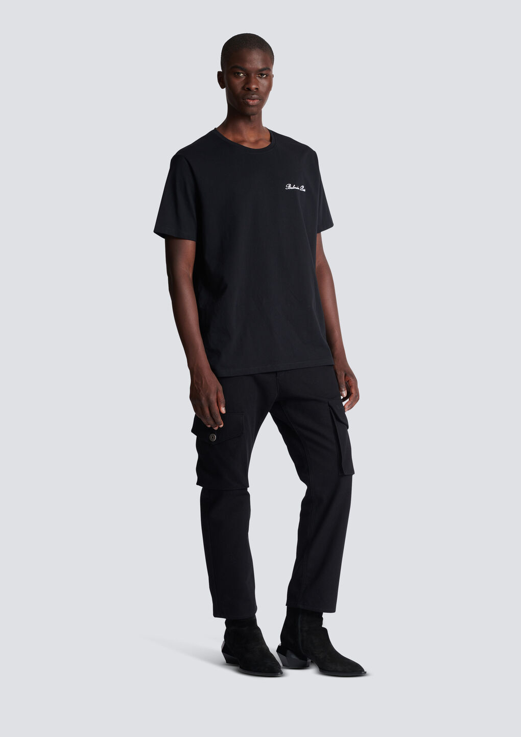 Balmain Black Cotton T-shirt In Black