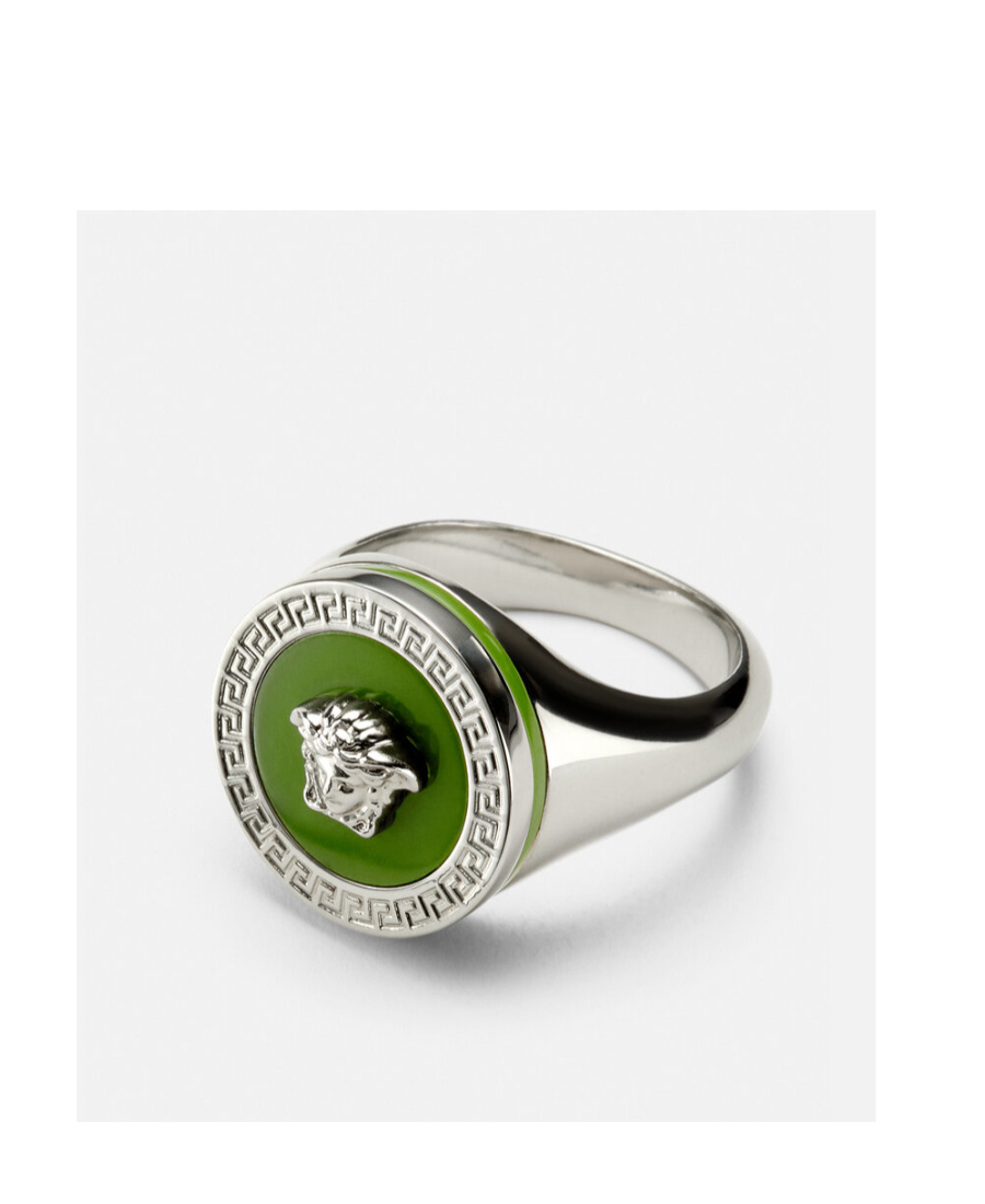 Versace Enamel Medusa Ring In Gray