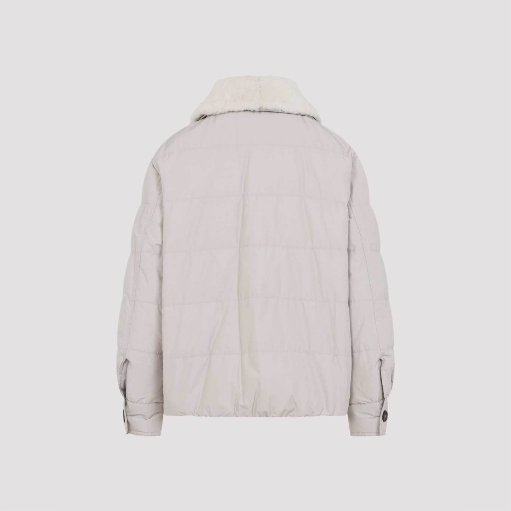 Brunello Cucinelli Shearling-collar Down Jacket In Neutral