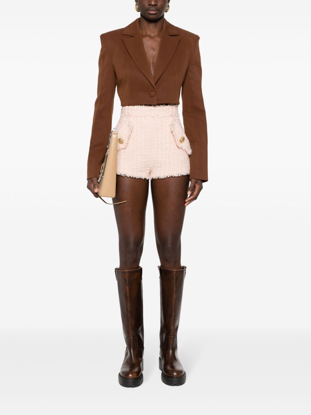 Balmain Hw 2 Pockets Tweed Mini Shorts In White