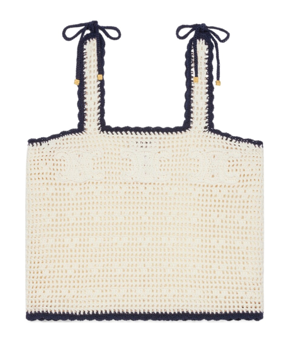 Celine Triomphe Crop Top In Crochetted Cotton In Off White
