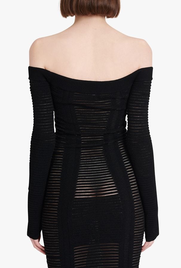 Balmain Black Viscose Midi Dress In Black