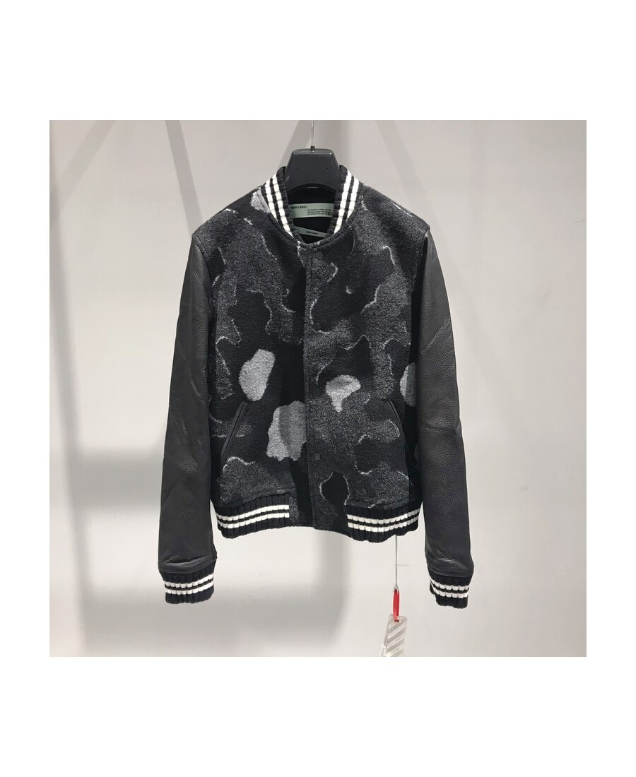 Off-white Black Logo-printed Baseball Coat In Black