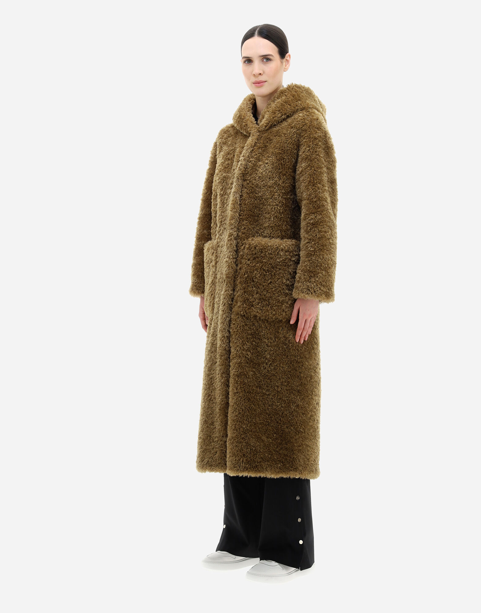 Herno Curly Faux Fur Coat Women In Green