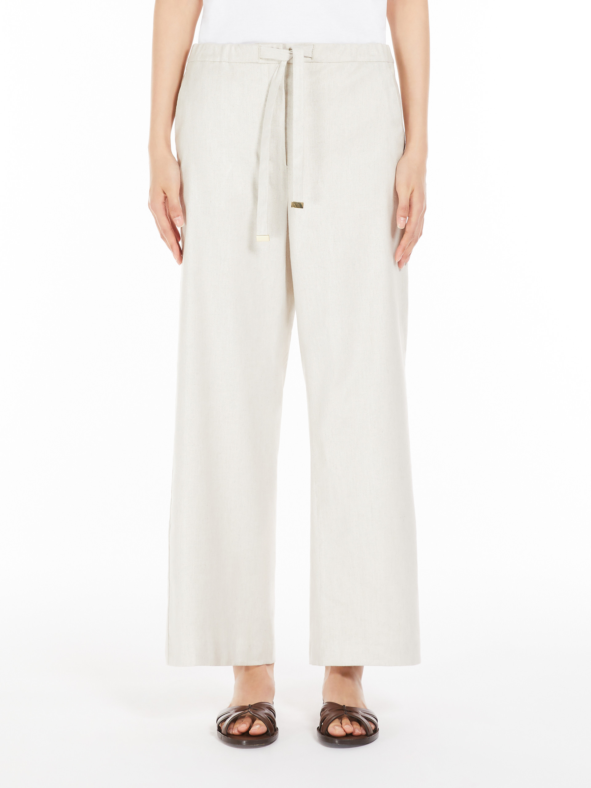 Shop Max Mara Linen Drawstring Trousers In White