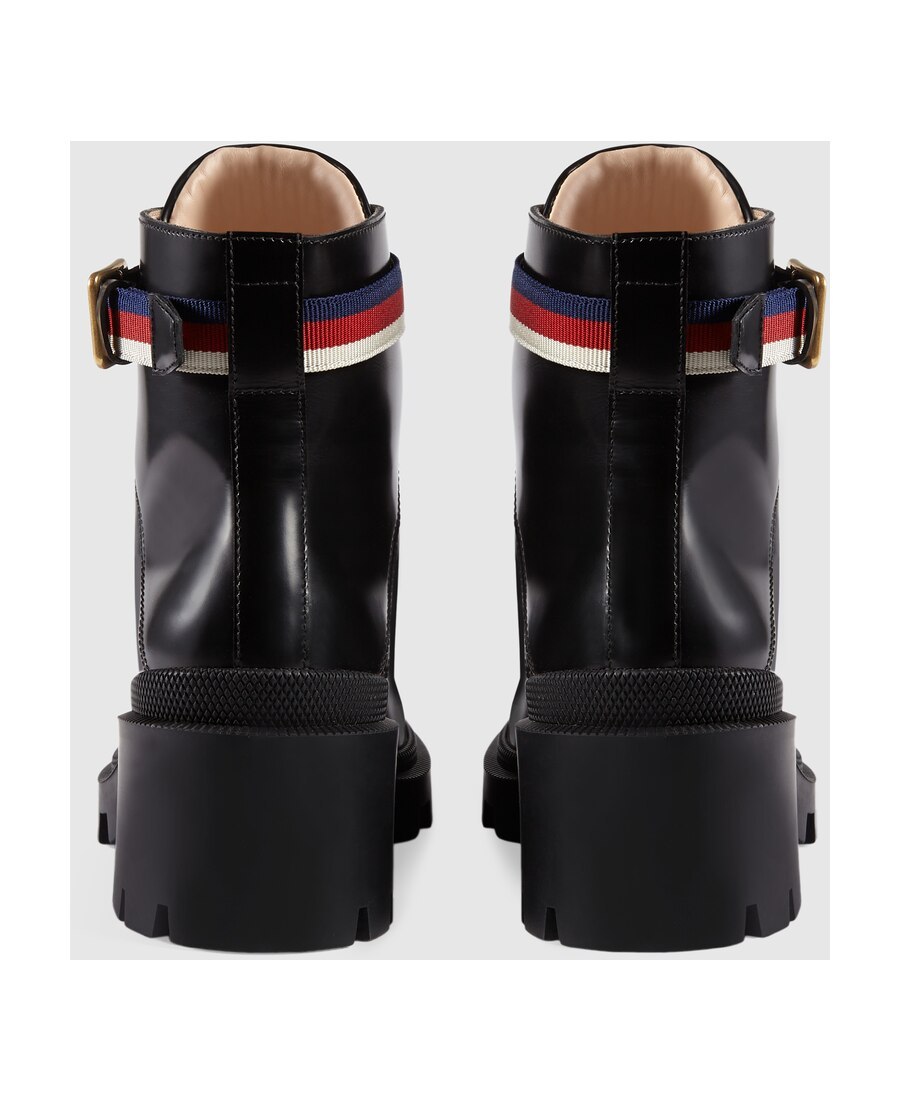 Gucci Grosgrain-trimmed Leather Ankle Boots In Black