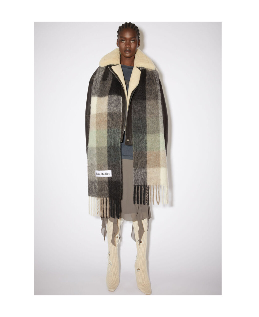 Shop Acne Studios Multi Check Scarf In Gray