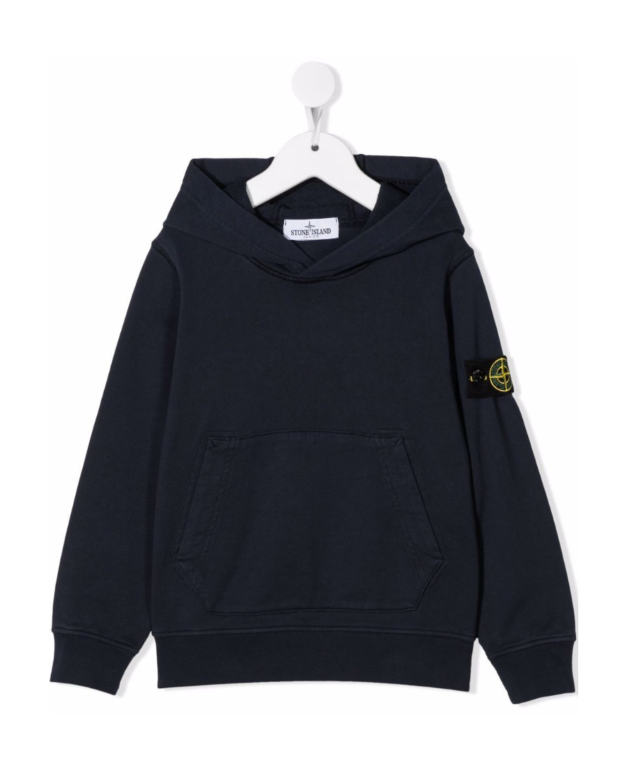 Stone Island Compass-patch Pullover Hoodie In Blue