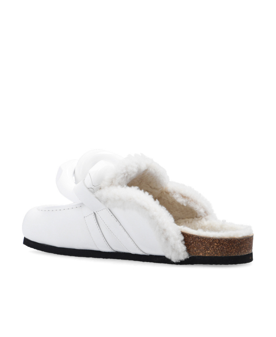 Jw Anderson J.w. Anderson Leather Chain Mules With Shearling Lining In White
