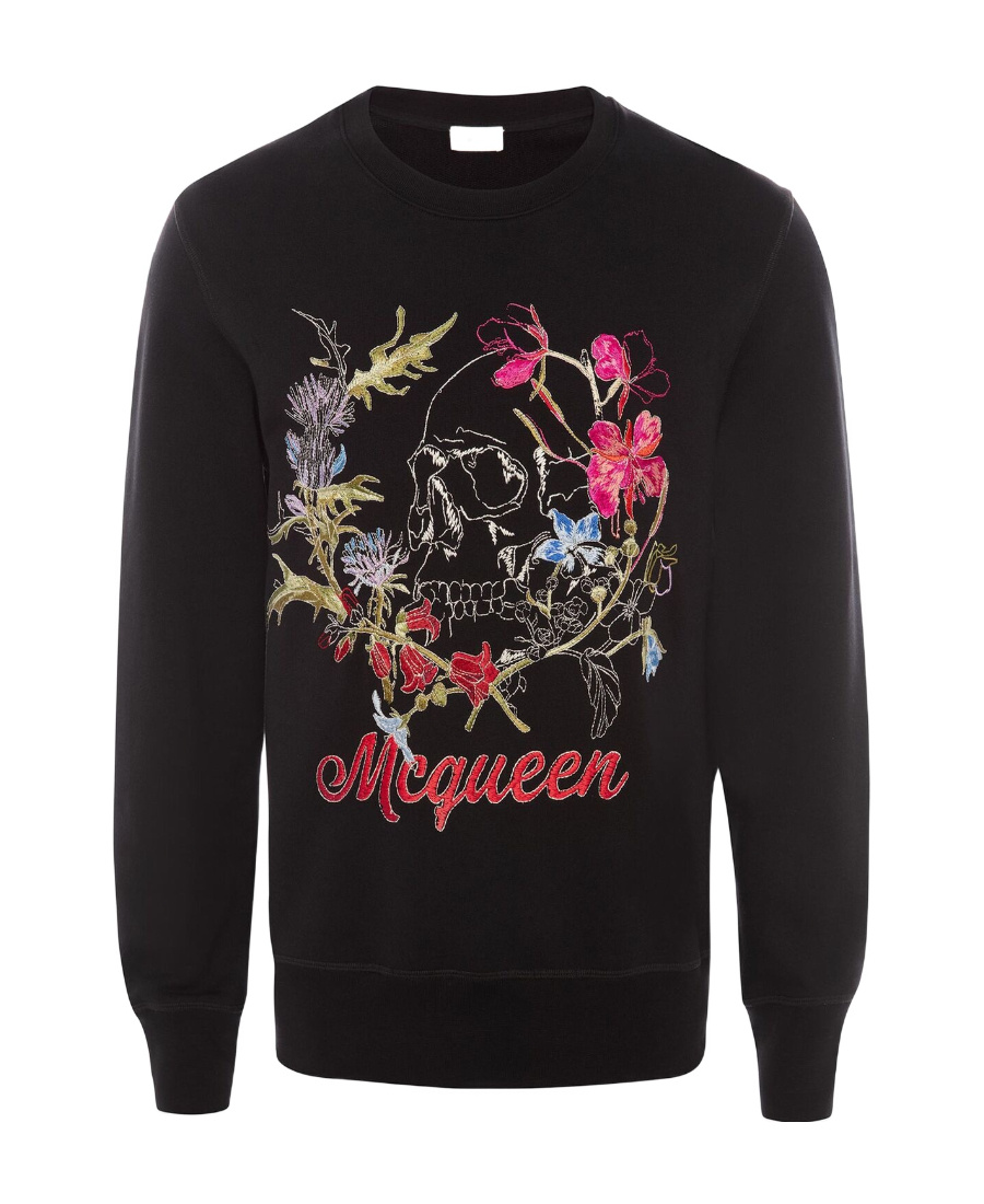 Alexander Mcqueen Flower Embroidered Sweater In Black