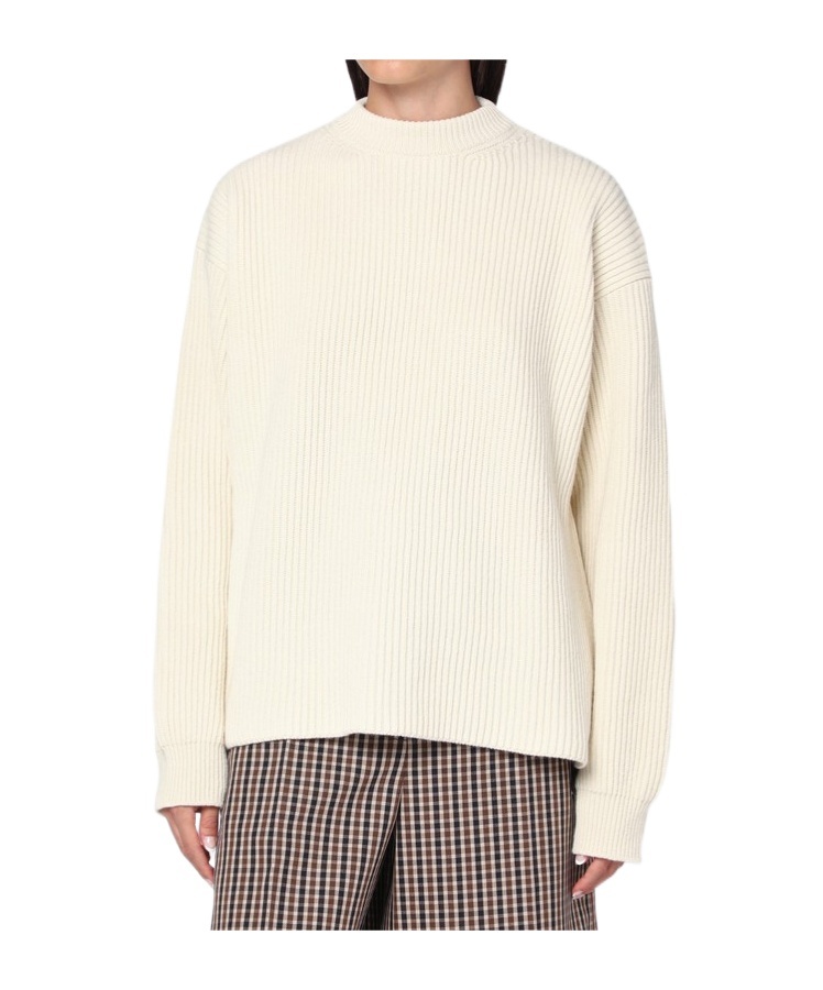 Jil Sander White Ribbed Crewneck Sweater In Neutral