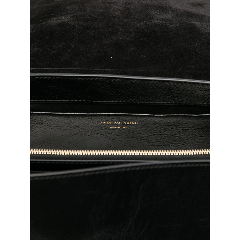 Dries Van Noten Buckle-fastening Leather Shoulder Bag In Black