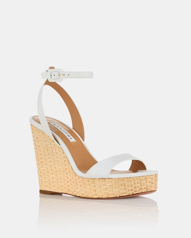 Aquazzura 110mm Sunseeker Leather Wedge Espadrilles In White