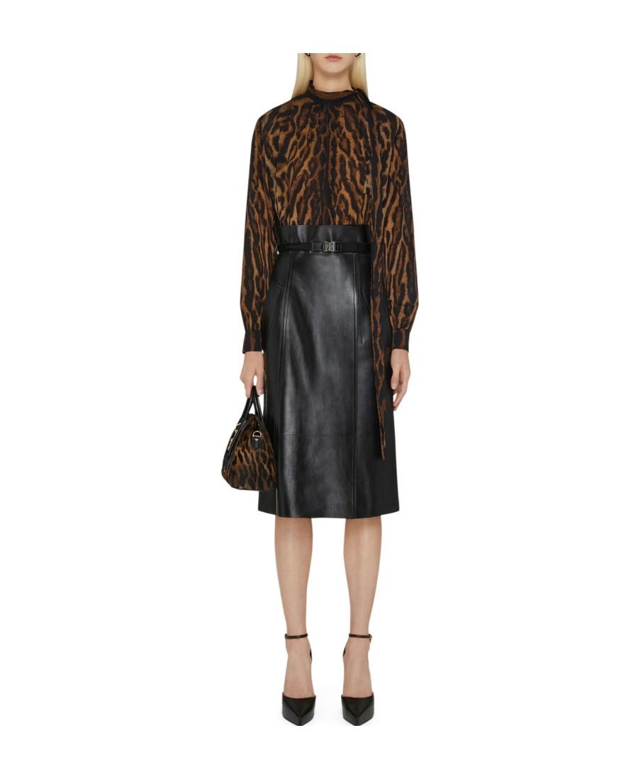Givenchy Leopard Print Silk Georgette Tie Shirt In Black