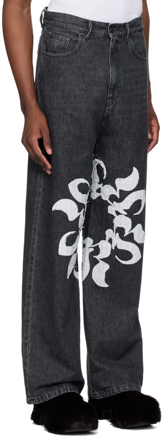 Kusikohc Black Patch Jeans In Black