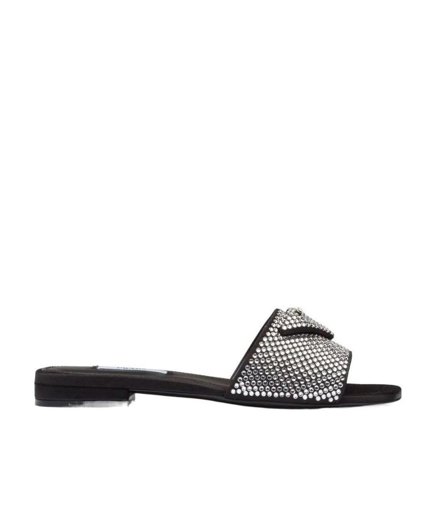 Prada Crystal Decorated Open-toed Sandals In Black