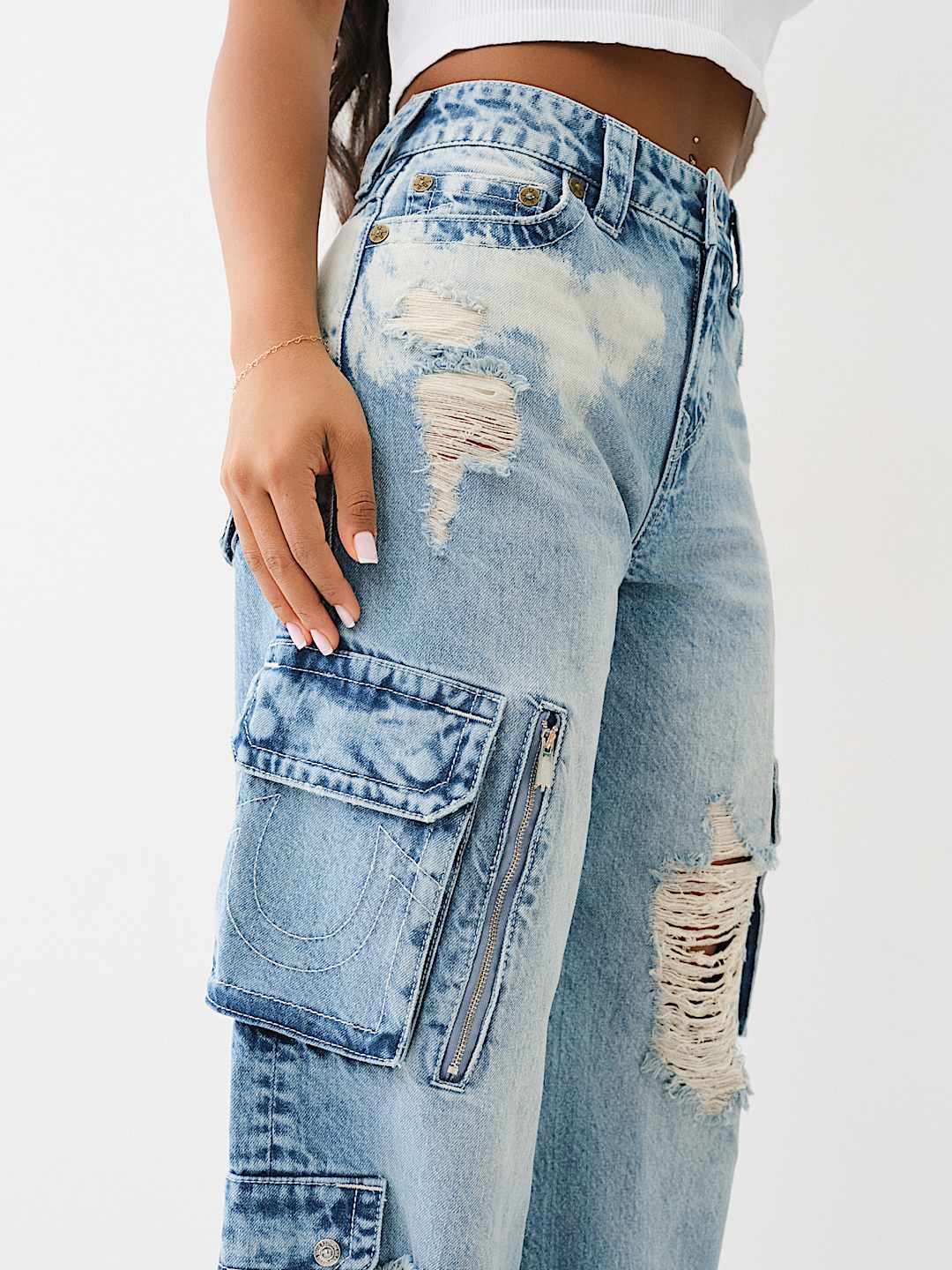 TRUE RELIGION BOBBI DISTRESSED BAGGY CARGO JEAN 