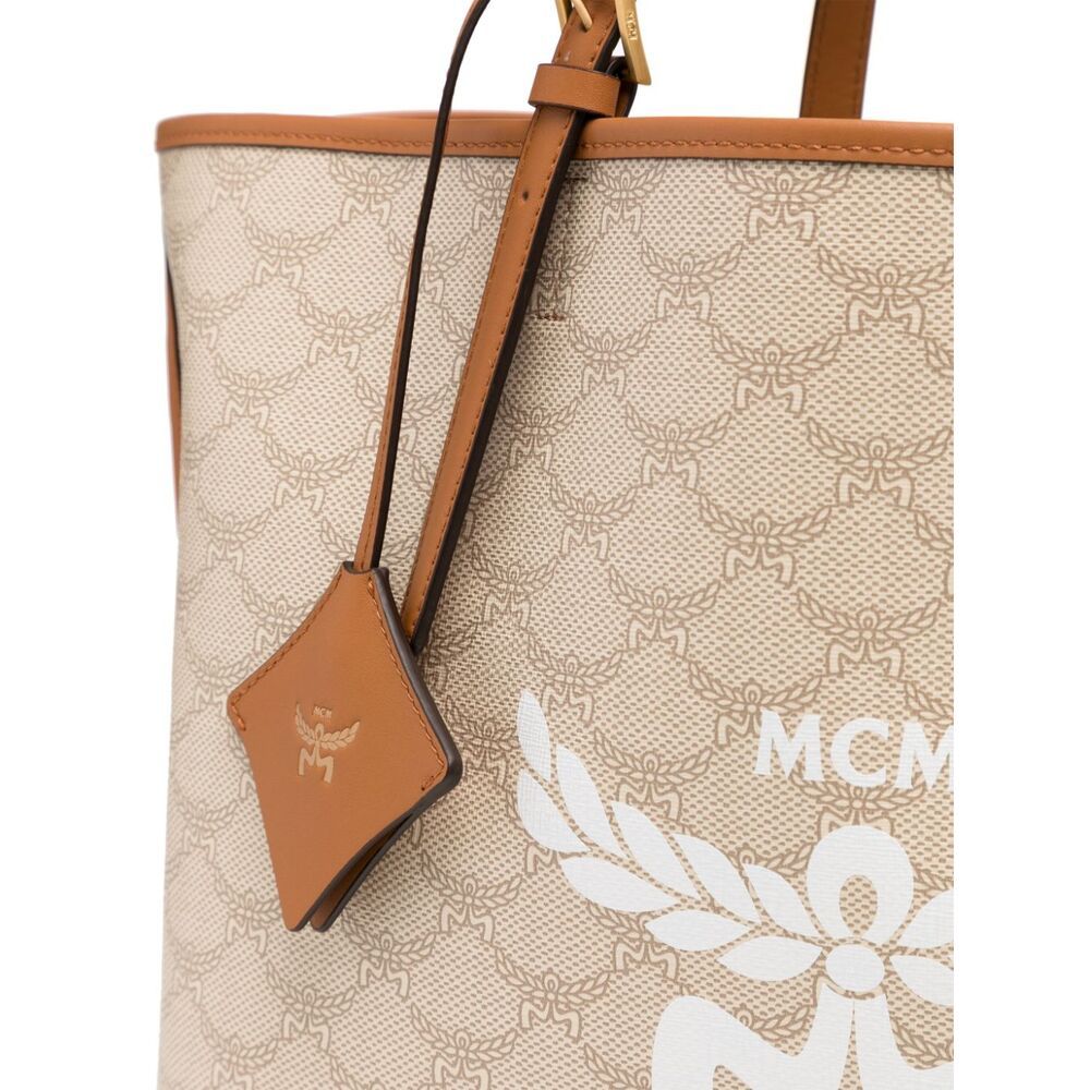 Mcm Medium Himmel Lauretos Logo Printed Tote Bag In Nude