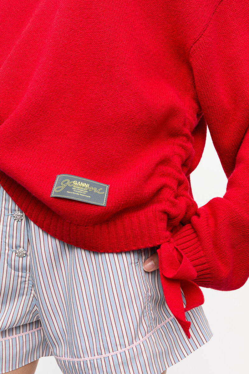 Ganni Drawstring-hem Sweater In Red