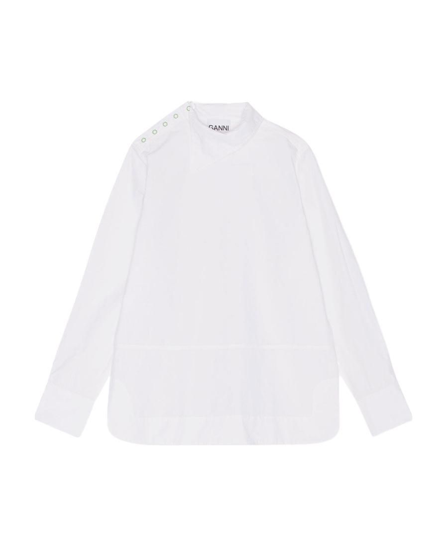Ganni Asymmetric Organic Cotton Shirt In White