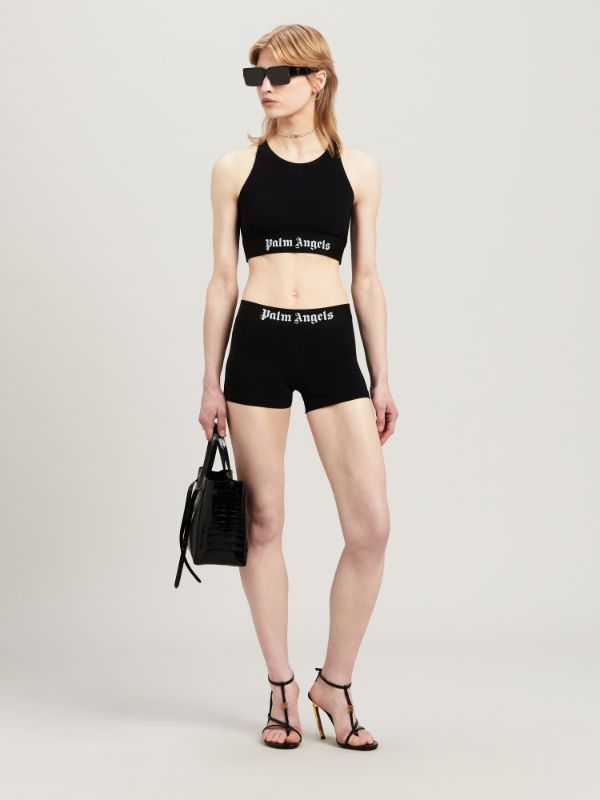 Shop Palm Angels Logo-tape Racerback Cropped Top In Black