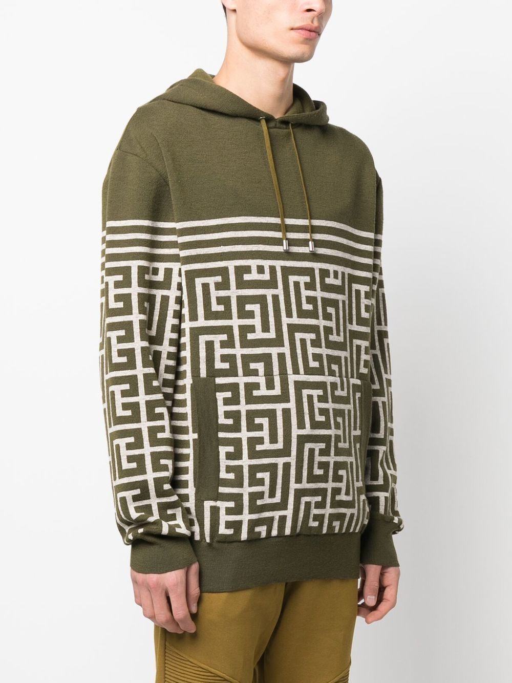 Shop Balmain Pull Rope Hooded Sweater In Green
