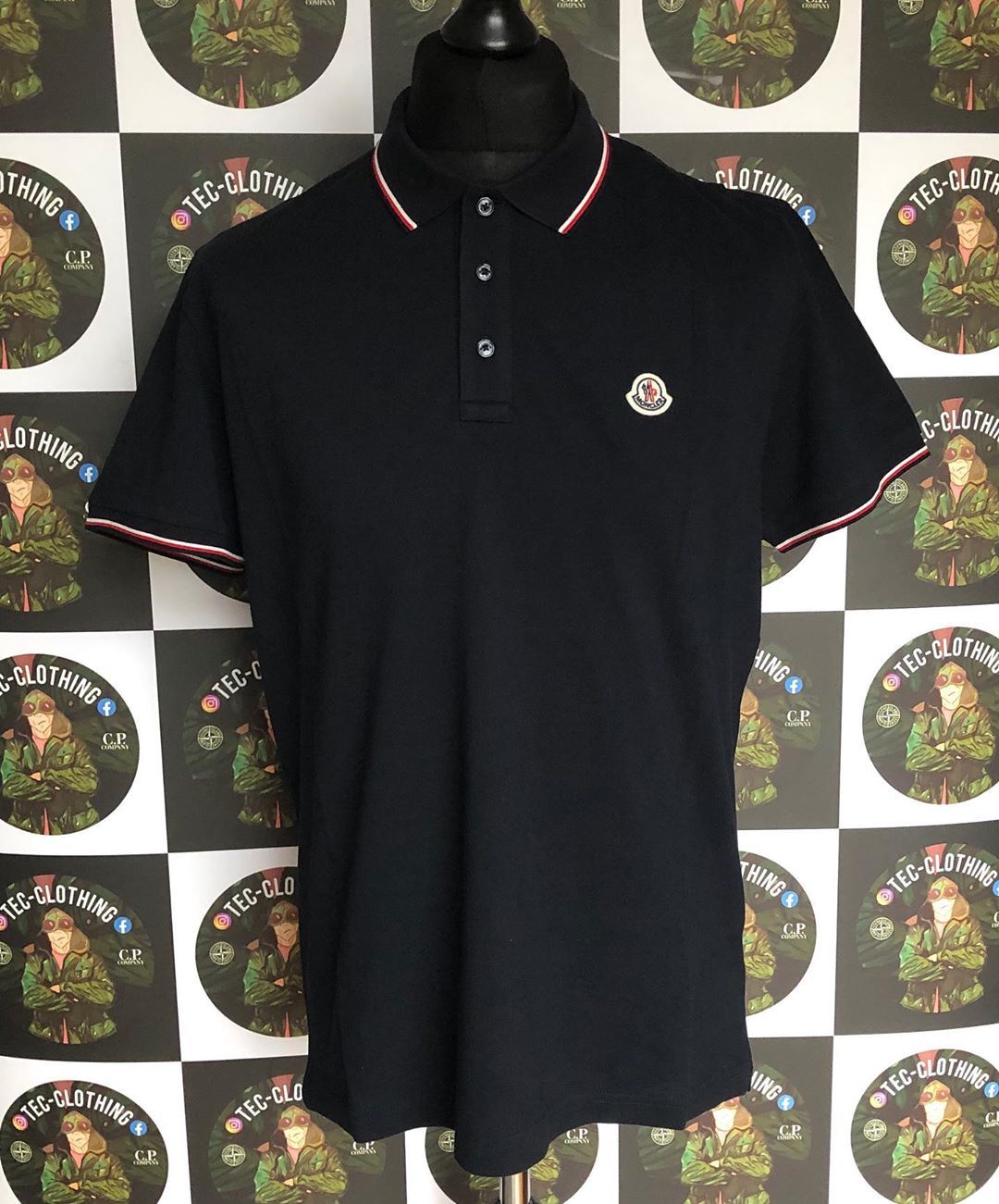 Moncler Short Sleeve Round Collar Polo Shirt In Black